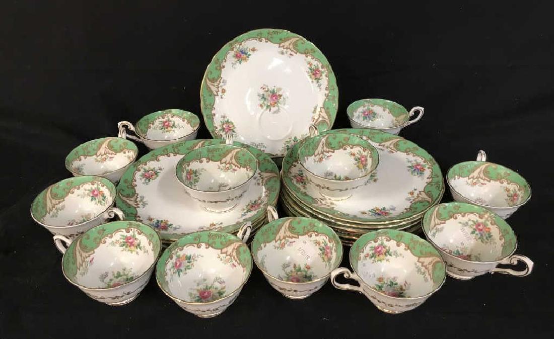 Set English Bone China Cups and Plates: Plates marked underside TUSCAN, Fine English Bone China, trademarked wings and crown, made in England, Blenheim, pattern nu C 5817, each plate diameter app 8.25 inches, tableware, bone chine tea coffe