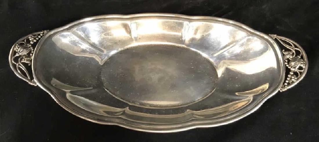 Art Nouveau Sterling Silver Serving Bowl: Art nouveau , possibly antique, tableware, sterling silver marked underside for Sterling and trademarked letters possibly reads MPPL, measures length app 14 inches, width 7 inches ht 2.5 inches