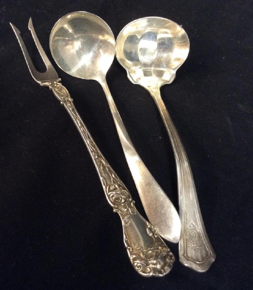 Group of Sterling Silver Utensils: Group of Sterling Silver Utensils, largest measures 6 3/4 in, includes 2 gravy ladles, 1 hors d'oeuvres fork, good condition, Sterling Silver, Kitchenware, Forks, Ladles, Utensils,