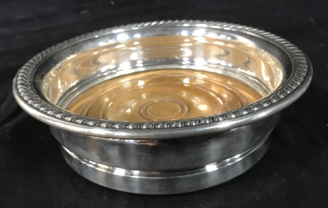 Gorham Sterling Silver And Wood Wine Coaster: Gorman Sterling Silver And Wood Wine Coaster, 7 in, marked on lower rim Gorham, Sterling, 34, 17163, good condition, Wine Coaster, Sterling Silver, Gorham Tableware, Kitchenware, 5