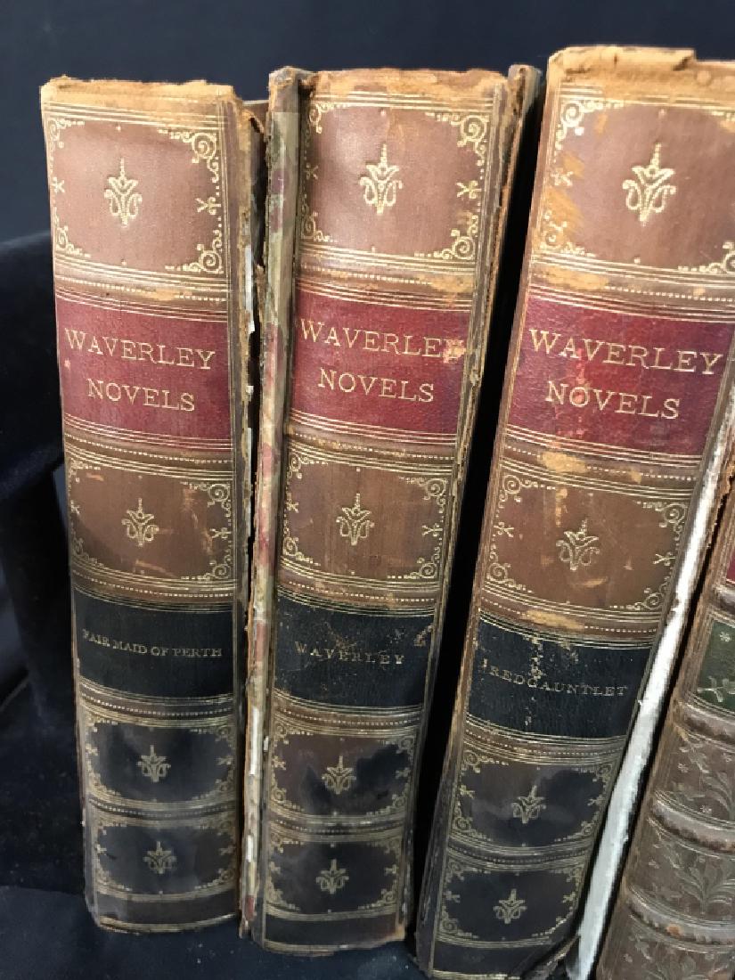 Group Set of 5 Antque Books: Group Set of 5 Antique Books, largest measures 9 in 2. In x 6 in, includes Works By Pope, Waverly Novels, musical Memories, Camille Saint Saens, 1 Waverly Novel has cover unattached, all over 100 year