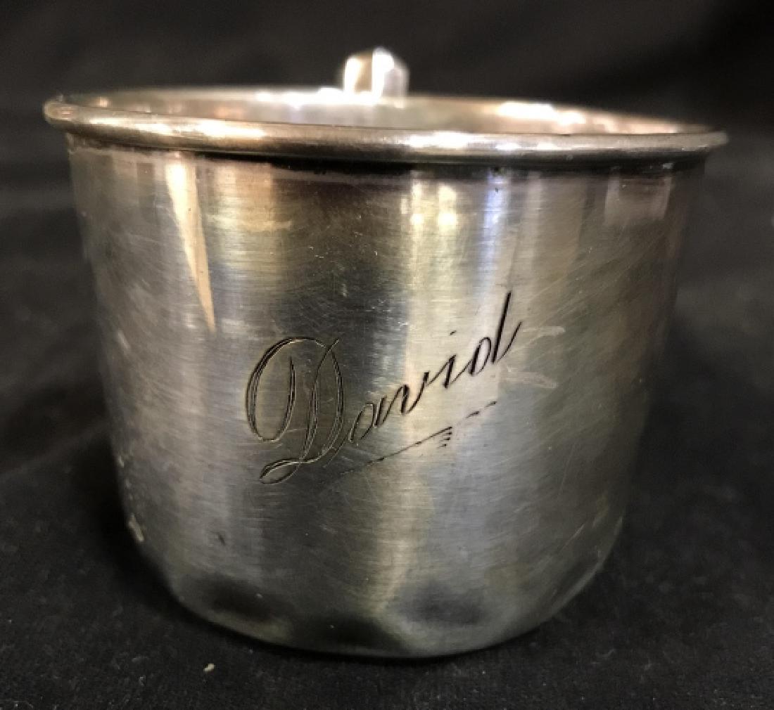 Silver Toned Baby’s Cup: Silver Toned Baby’s Cup, 2 in x 4 in, monogrammed David, several dents, no hallmarks notes, Silver toned Babys Cups, Cup, Sippy cup, Children’s Commemorative Collectibles, 5