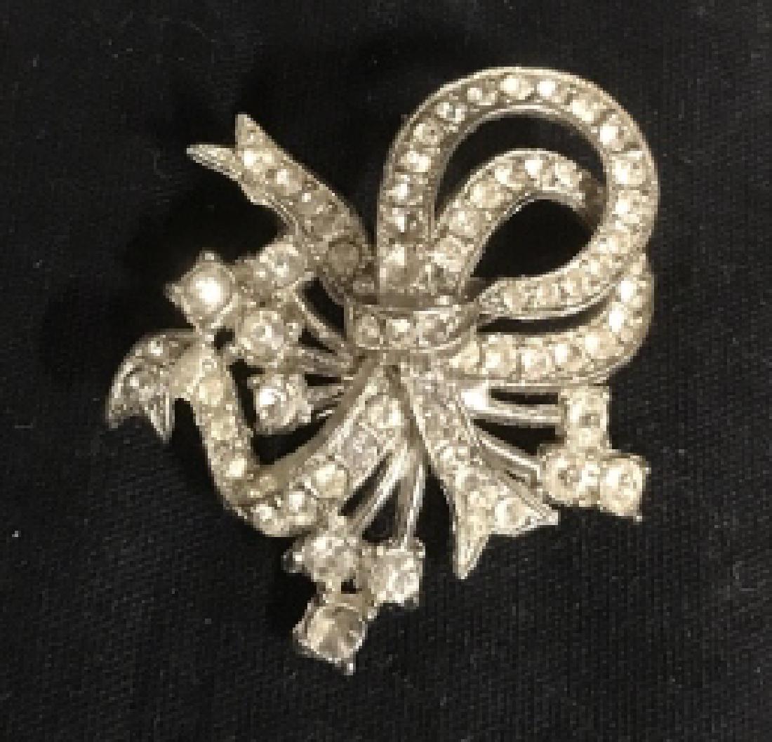 Art Deco Silver Rhinestone Brooch Jewelry: Vintage possibly antique brooch or necklace pendant, Art Deco jewelry, estate jewelry, measures app 2 inches by 2 inches,
