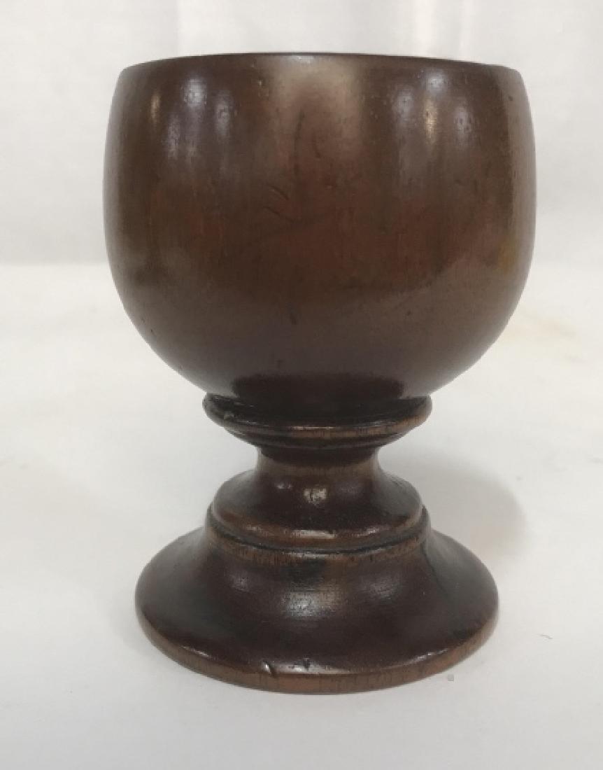 Turned Wood Chalice Cup: Vintage possibly antique turned wood cup, goblet, desk accessory, measures app ht 4.5 inches diameter app 3 inches