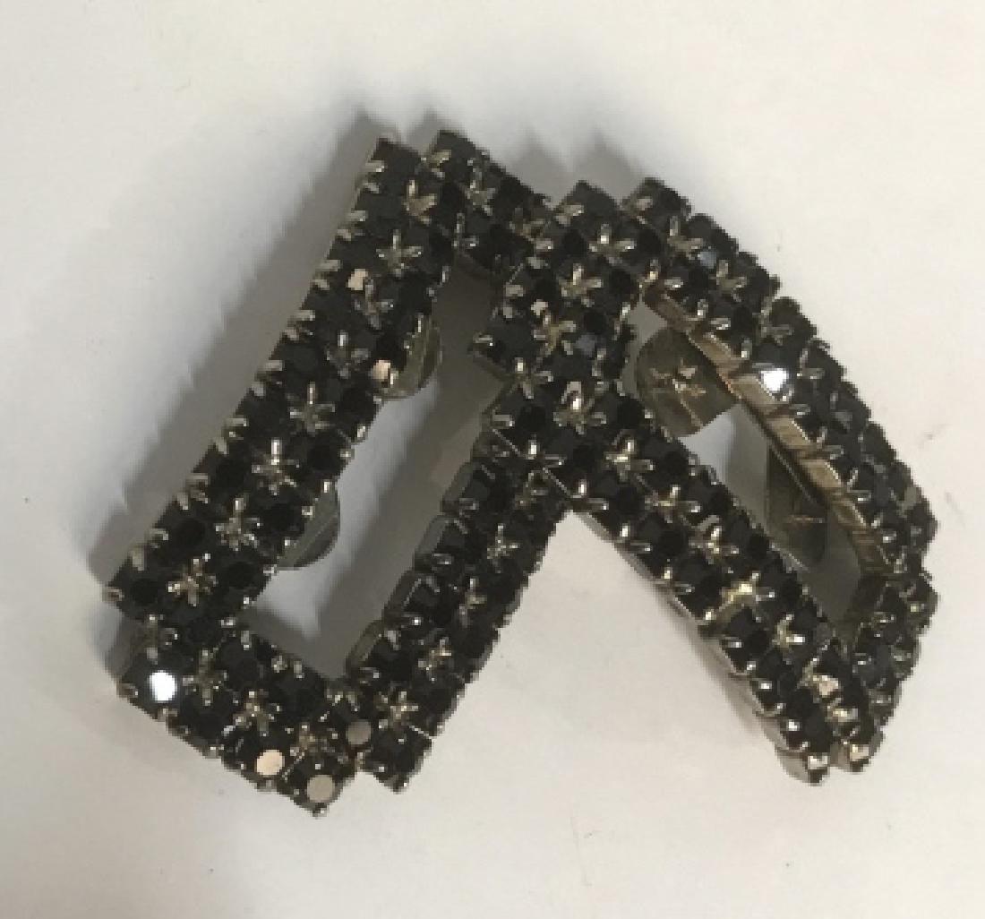 Pair MUSI Marcasite Style Silver Shoe Clips: Vintage jewelry, estate jewelry, Marcasite / rhinestone shoe clips in silver toned setting, each measures app 1 by 2 inches, shoe jewelry, fashion accessory, wearable fashion accessories