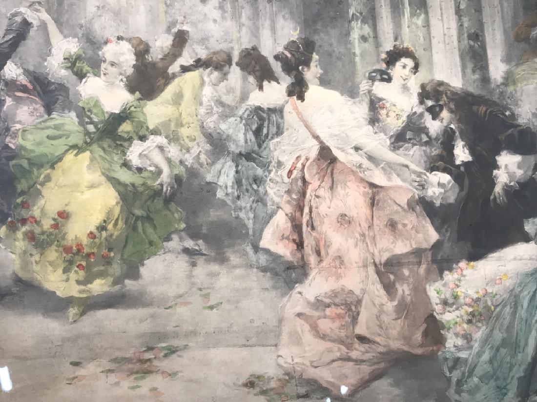 Framed De Paredes Aquatint Lithograph: Framed Vincente Garcia de Paredes colored aquatint lithograph, possible facsimile reproduction from the New York Graphic Society. Printed signature in lower right corner. Artwork is titled ‘Bal a Ve
