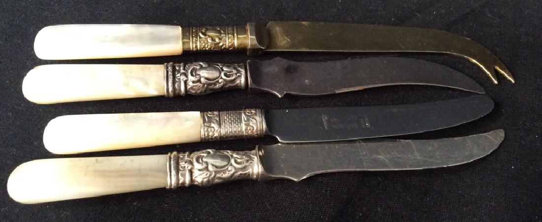 Group of 4 Mother of Pearl Fish Knives: Group of 4 Mother of Pearl Fish Knives, largest measures 7 in x 1/2 in, some marked made in England, made in Germany, good condition, Silver Plate, Knives, Tableware, Kitchenware, 5