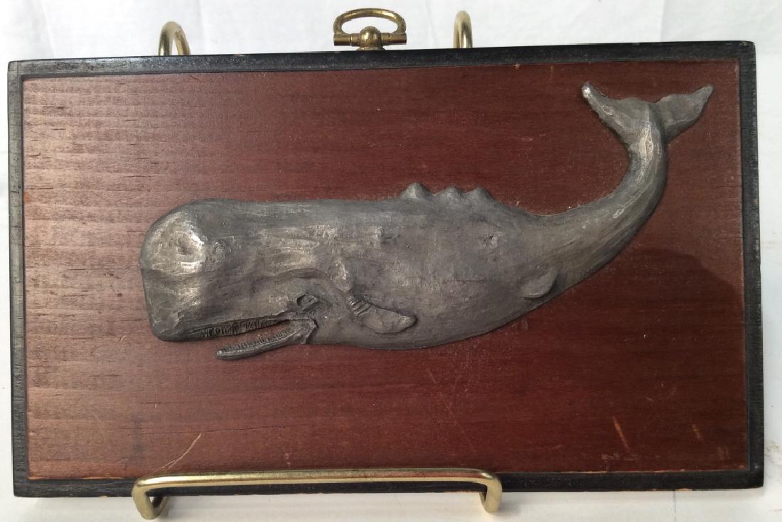 Handcrafted Whale Relief: Handcrafted Whale Relief, 4 1/2 x 8 in, good condition, label on reverse reads Peter Roberts Colonial Craftsman, Handcrafted, Americana, Whaling, Whale Art, Wall Art, Blue Whales, Plaque 5