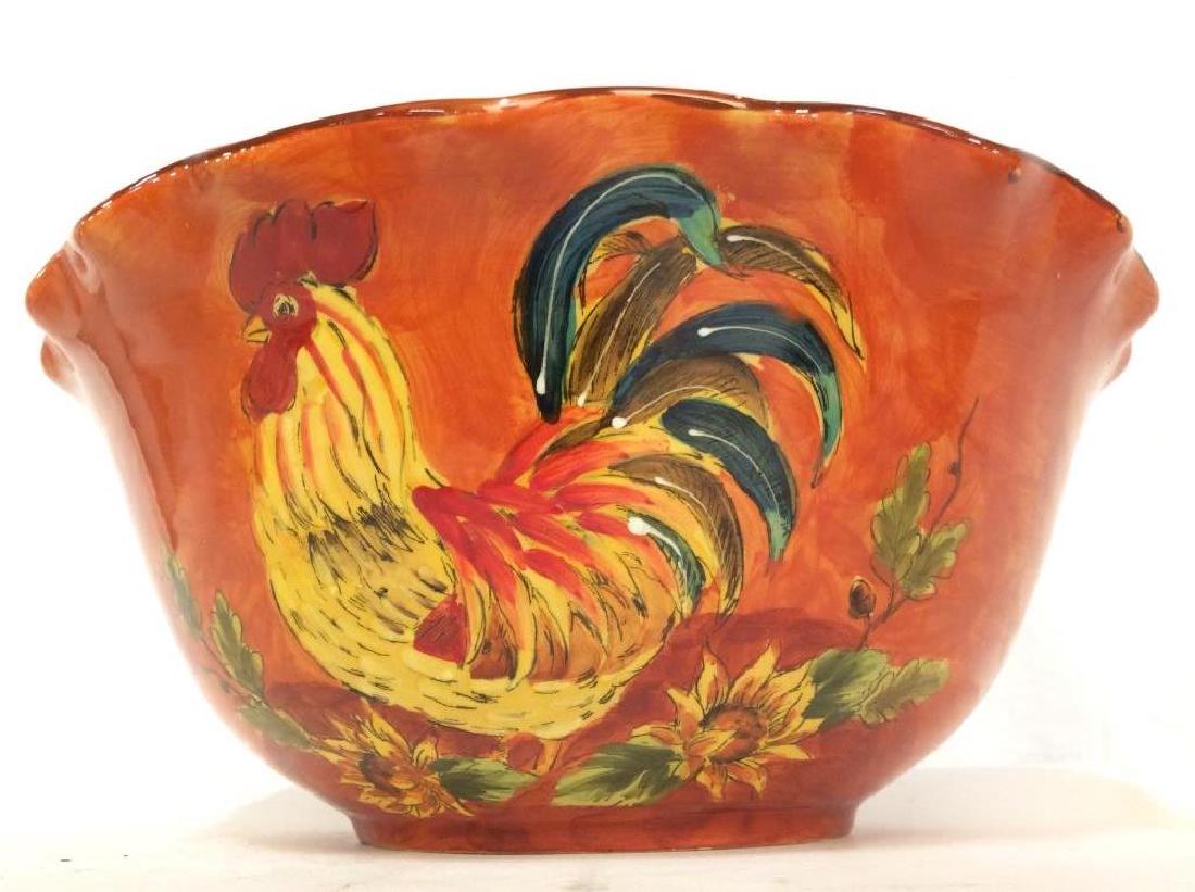 Lot 2 Porcelain Rooster & Floral Detailed Bowls: Underside is marked ORANGE ROOSTER. contains rooster and floral detail. Tops of bowls have furled shape. Tableware, rooster, farmhouse chic, rustic decor, Porcelain bowls, fruit bowls, candy bowls. La