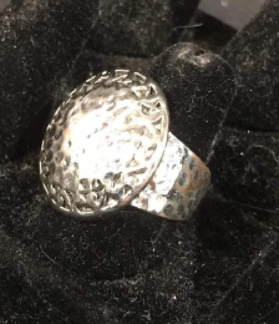 Silver Plate Hand Hammered Cocktail Ring: Silver over copper ring tapered band circular center measures app one inch, cocktail ring, vintage jewelry