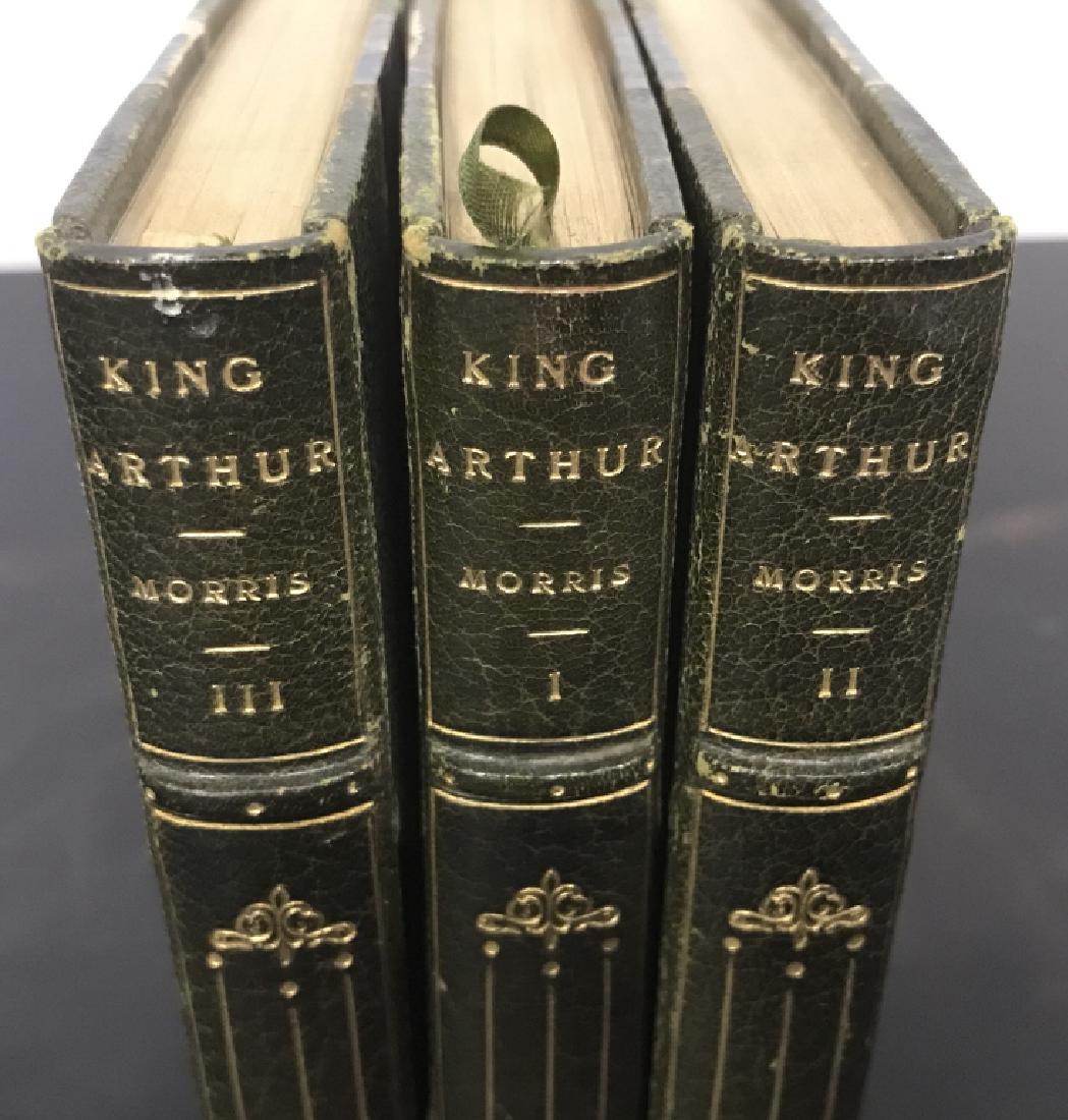 3 Volume Antique Book Set, King Arthur, c. 1892: 3 Volume Antique leather bound book set, Charles Morris’ King Arthur. Published in 1892 by J. B. Lippincott Company. Books measure approx 7 inches in height by 4.75 inches in width by 0.75 inches in