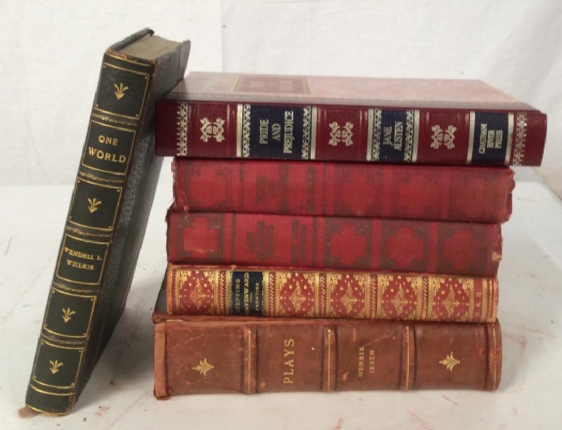 Vintage Leather Bound Books , one signed: Leather books and more, one titled Plays , Henrik IBSEN, Antique Book Published 1880 Titled Stepping Heavenward, pride and Prejudice Jane Austin 1983 leather bound copy, signed and dedicated WENDELL W