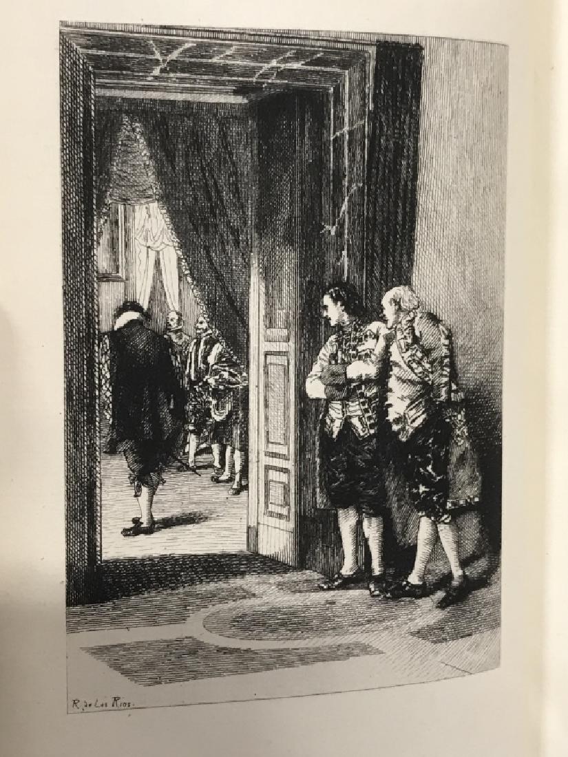 3 Volume Antique Book Set, Gil Blas, c. 1881: 3 volume antique book set, Alain Rene le Sage, ‘The Adventures of Gil Blas of Santillane.’ Published by J. C. Nimmo and Bain in 1881. Books are leather bound with original etchings. Books measure