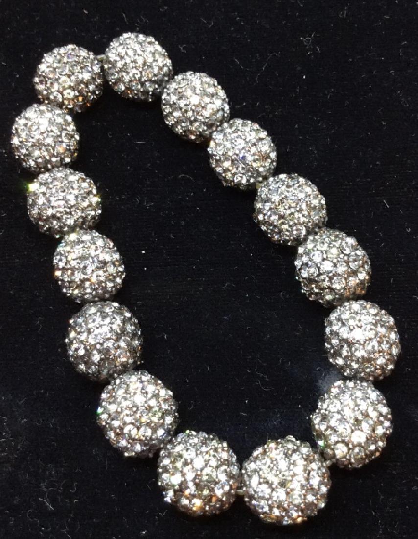 Blackened Metal Rhinestone Bead Bracelet: Blackened Metal Rhinestone Bead Bracelet, 3 in diameter, on expandable elastic, good condition, Ladies Costume, Jewelry, Costume, Fashion, Bracelets, Beaded, 5