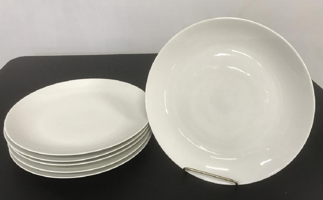 Simple Minimalist Design Fine China Dishware: Simple minimalist Design fine china dishware, including 6 dinner plates and 1 fruit / salad bowl. Underside marked for Holiday China, Made in Germany. Fruit bowl measures approx 11.5 inches in diamete