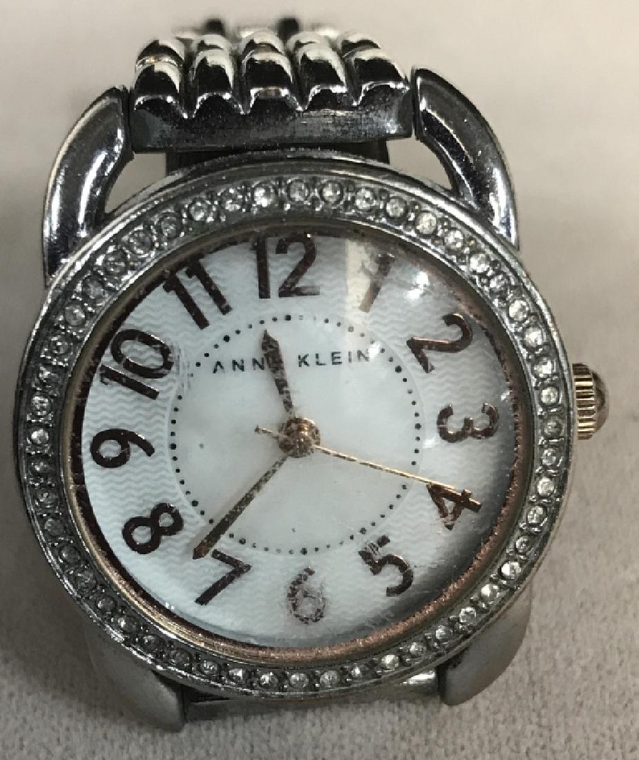 Anne Klein Rhinestone Link Bracelet Watch: Anne Klein Rhinestone Link Bracelet Watch, case 1 “ round, Link band 3 in diameter, gold toned numerals on opalescent face, Not tested, good condition, Anne Klein Accessories, Wristwatch, Watch, Lin