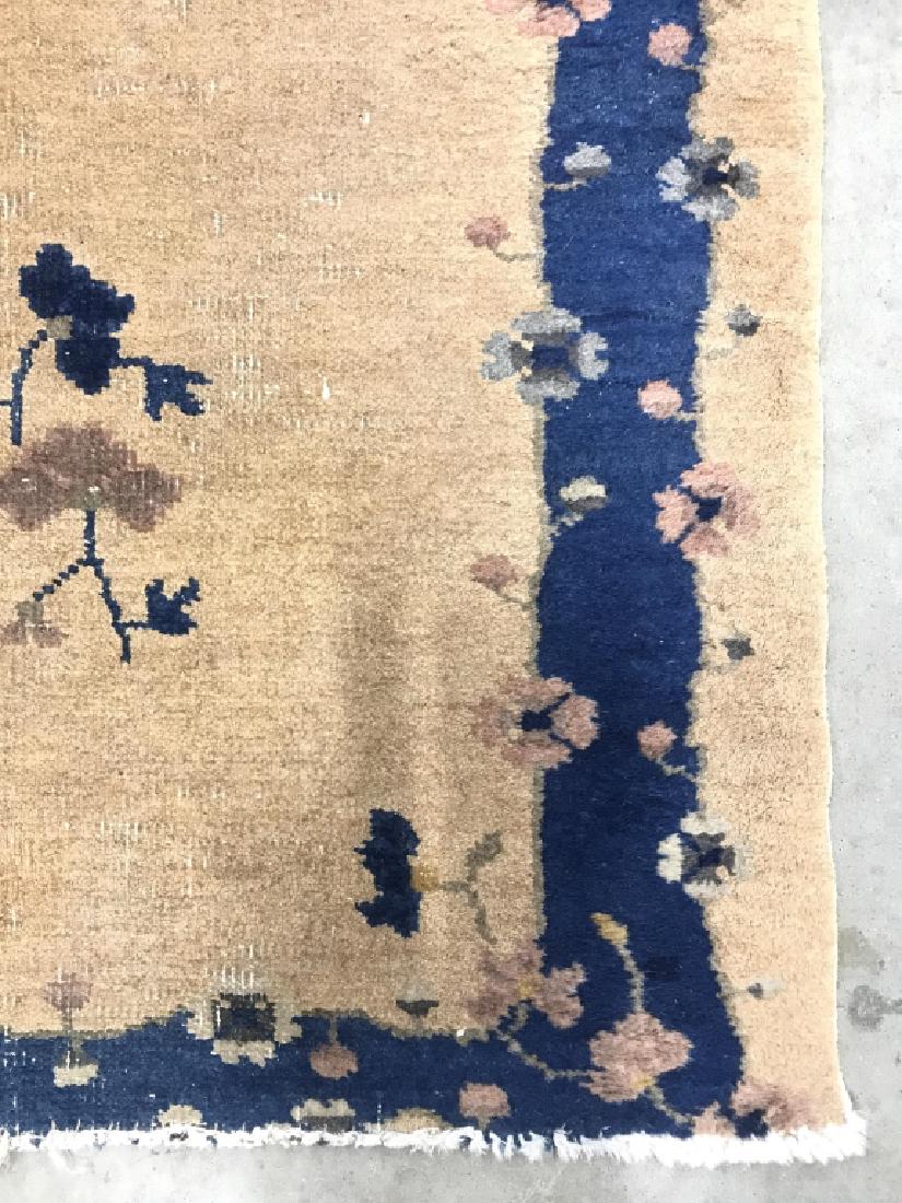 Antique Handmade Chinese Art Deco Wool Runner: Runner is wool and handmade. Contains floral & leaf detail with tones of brown, navy, slate blue, beige, & pink. Area rug, Wool Rug, handmade rug, Wool Runner, Antique Runner. Chinese Art Deco Runner,