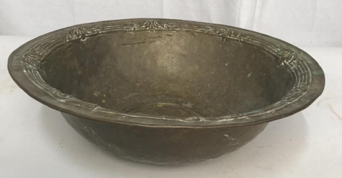 Hand Crafted Repoussee Metal Centerpiece Bowl: Far eastern, middle eastern style bowl, Vessel, tableware, hand formed, centerpiece bowl, decorative accessory, measures diameter app 17.5 inches, ht app 5.5 inches