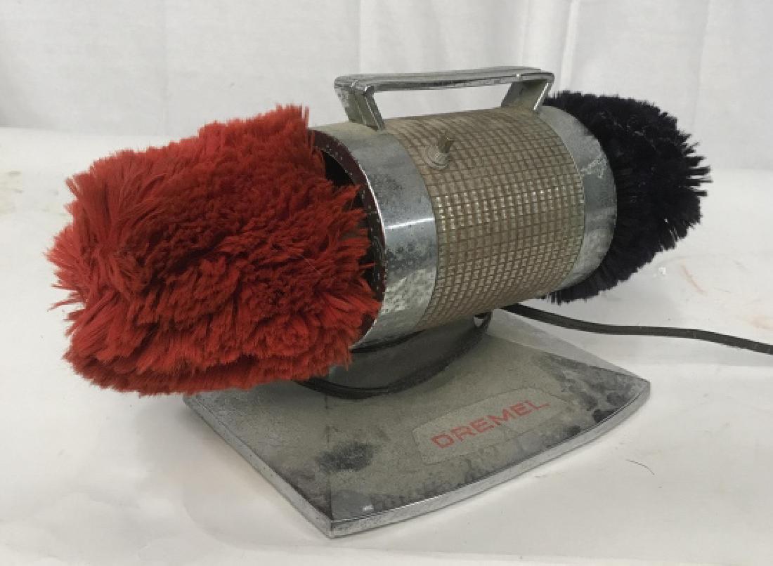 DREMEL Model 775-110V Shoe Polishing Machine: Drexel, Manufactured in Racine Wisconsin, shoe or boot po,is her, electrical machine, stamped underside, measures app length 15 inches, ht app 8 inches, vintage collectible machine, invention, shoe bo