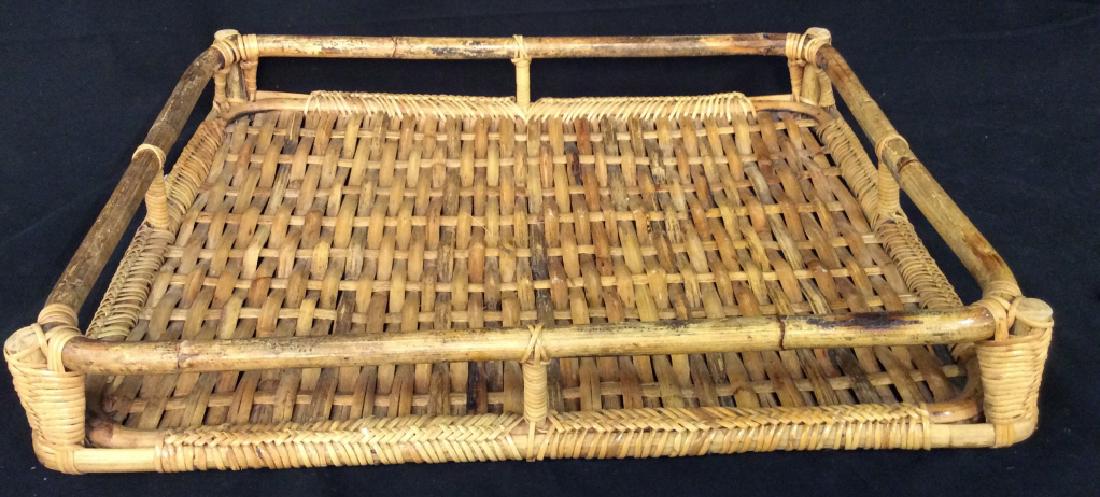 Rattan Cane Serving Tray: Rattan Cane Serving Tray, measures approx 20 inches x 16 inches x 3 inches, some wear and age to wood due to age and use. Serving Ware, Rattan Accessories, Serving Tray. Tableware, table service 2