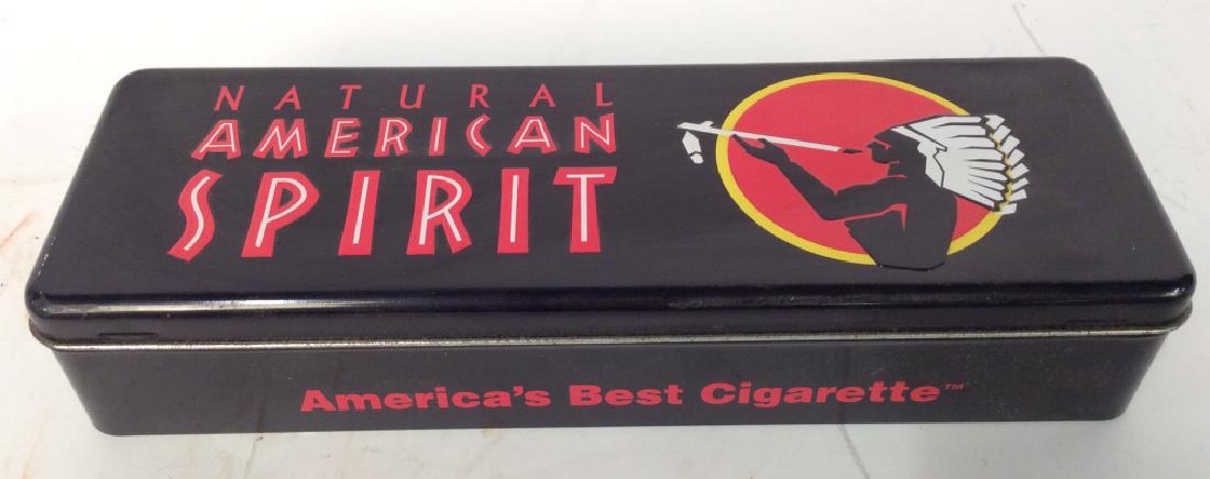 Vintage AMERICAN SPIRIT Metal Cigarette Box: Cigarette box is black toned & reads NATURAL AMERICAN SPIRIT on top of lid. Measures approx 11.5 inches long 4 inches deep 2 inches tall. Keepsake box, collectible cigarette box, smokers accessory 6.