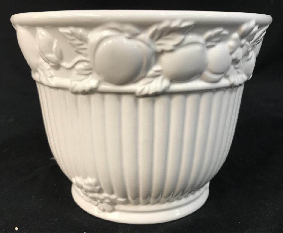 White Pottery Planter: Pottery Ceramic Planter, measures approx 5 in tall by 7 1/2 Planter, Cache Pots, Vessel, Bowl, Dishware, Kitchenware, Decorative Tabletop, 5