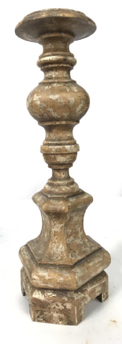 Vintage Style Wood Candle Pedestal: Vintage Style Wood Candle Pedestal, 13 1/2 in x 5 in square base, distressed finish, candle top missing, otherwise good condition, decorative Tableware, Tabletop Decor, Kitchenware, 5
