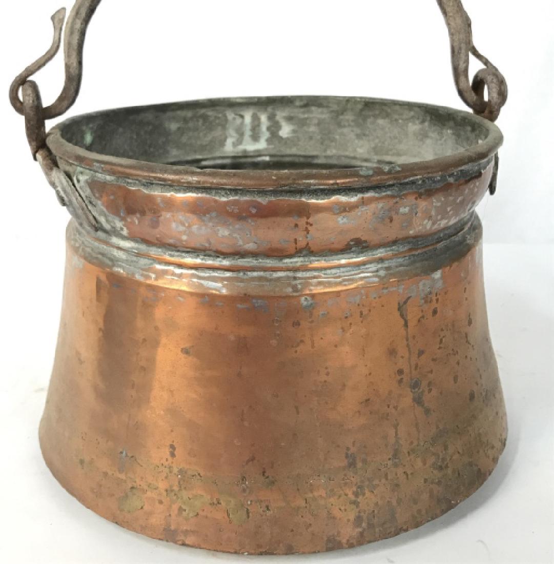 Antique Copper Kettle with Handle: Antique Copper Kettle with Handle, 13 in x 10 in, hole in bottom, otherwise good condition, Copper, Kettle, Pot, Caldron, Planter, Vessel, 5