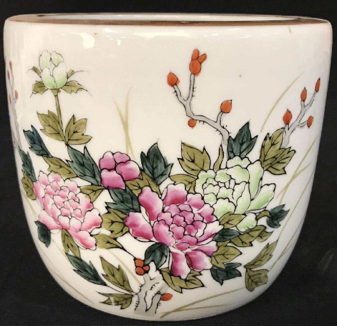 Vintage Asian Style Ceramic Planter: Vintage Asian Style Planter, 6 in x 5 in diameter, good condition, cream ground with peonies and foliage, Planter, Cachepots, Vessel, Tableware, Ceramics, Asian Style, 5