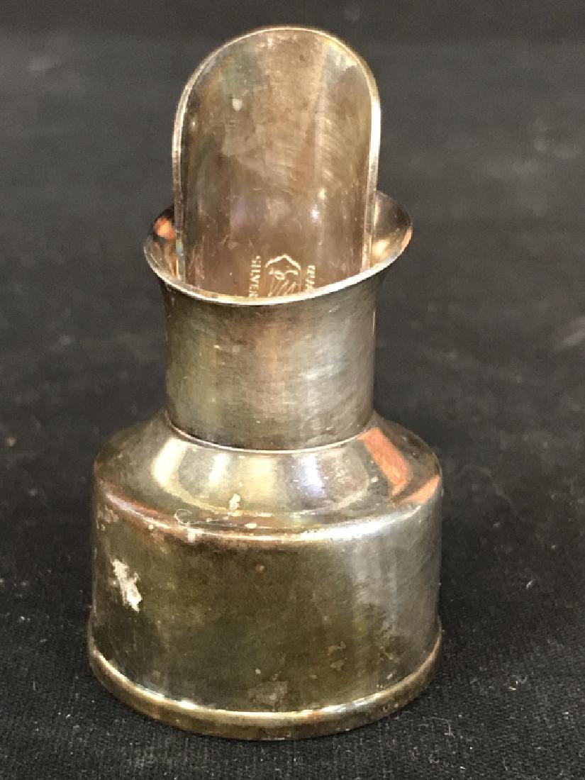 Silver Plate Spirits Pourer: Silver Plate Spirits Pourer, 4 in x 1 1/2 in, tarnished but good condition, marked on interior Quality Silver Plate Italy, Silver Plate, Bar Ware, Kitchenware, Italy, Pouring Untensil, 5
