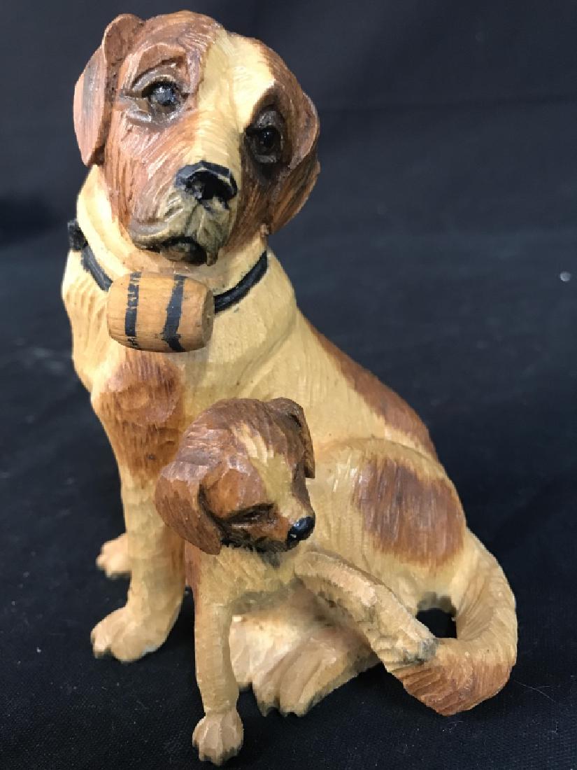 Vintage Carved Wood Figure St. Bernard With Puppy: Vintage Carved Wood Figure St. Bernard and Her Puppy, 5 in x 2 in, good condition, Animal Figures, Wood Figures, Dogs Figures, St Bernard’s, 5