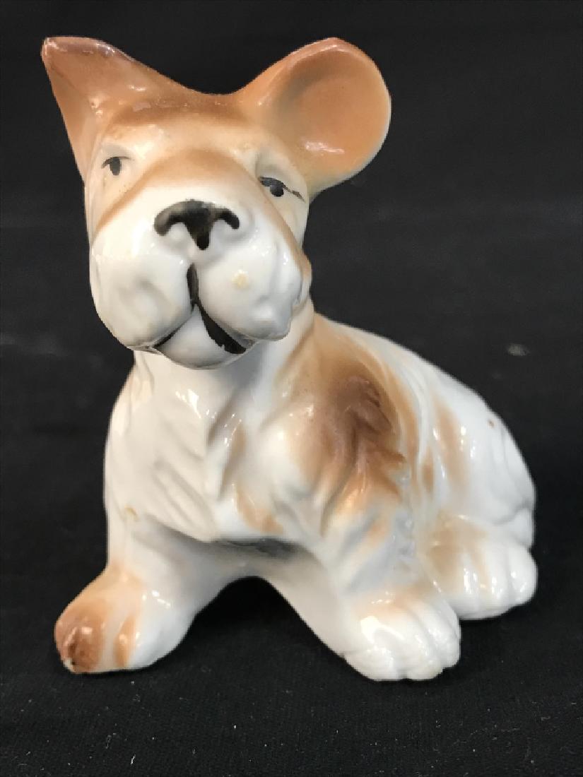 Vintage Painted Ceramic Dog Figure: Vintage Painted Ceramic Dog Figure, 3 in x 2 1/2 in, good condition, Marked underside made in Japan, white with brown margining, Decorative Tableware, Kitchenware, Collectible Porcelain, Figures, Anim