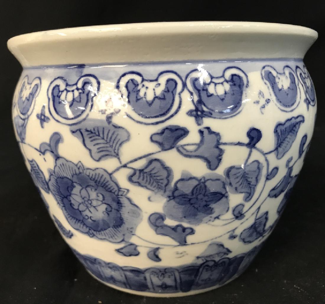 Blue and White Ceramic Planter: Blue and White Ceramic Planter, 5 in x 6 1/2 in, good condition, planter, Blue & White Pottery, Vessel, cookie jar, Cache Pot, kitchenware, Tableware, Conservatory Decor,