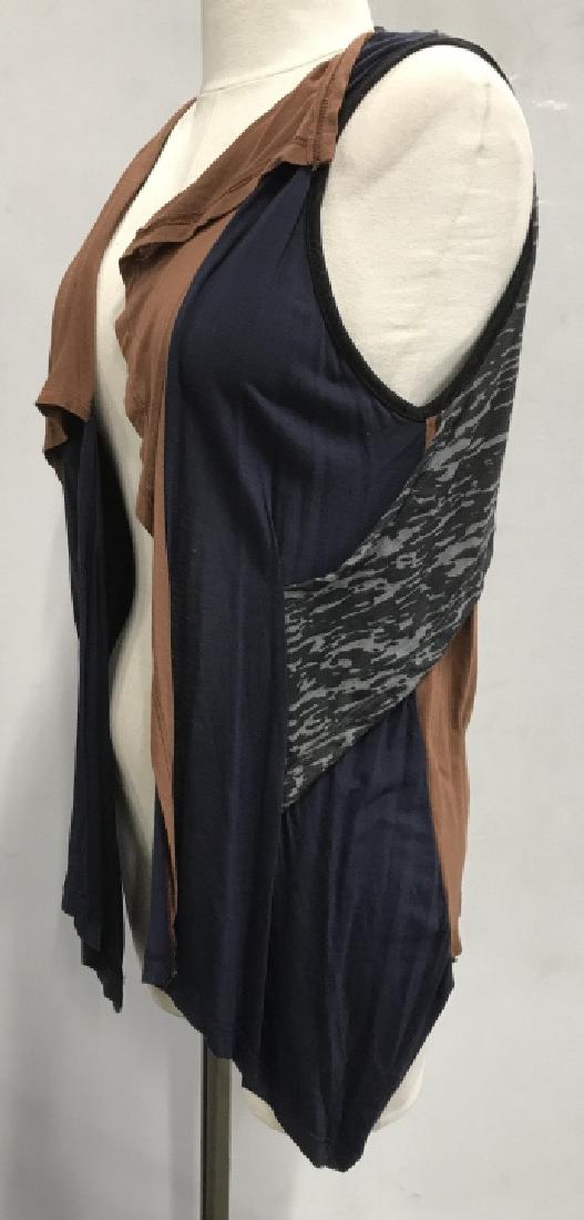 JUNUS COBAN Luxury Designer Asymmetrical Vest: JUNUS COBAN Luxury designer asymmetrical vest. Original label for couture designer JUNUS COBAN. Gray, navy, and rust in tone. New designer vest, originally part of Miami Showroom Boutique, closing inv