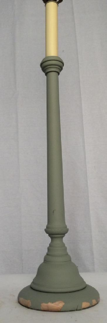 Painted Wooden Candlestick Lamp: Painted Wooden Candlestick Lamp, 36 in tall, base is 6 diameter, some paint chipping from base, not tested, celery green, Matt finish, Lighting, Candlestick Lighting, Wooden Column Light, Celery, 5