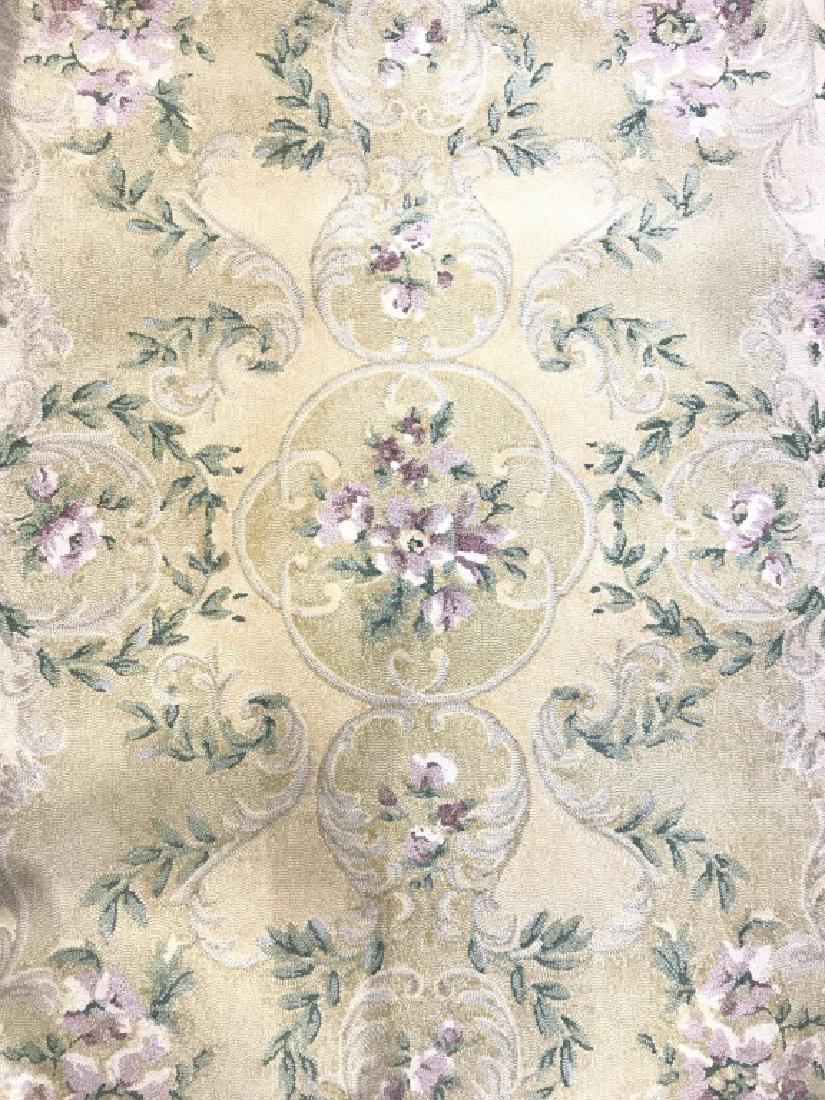 EDWARD FIELDS Virgin Wool Pile Rug: EDWARDS FIELDS on underside. Special grand Palais in tapisware from Brunschweig & Fils. All wool area rug. Contains lavender,cream, green & light olive tones. Rug is marked Rug measures approx 5 feet