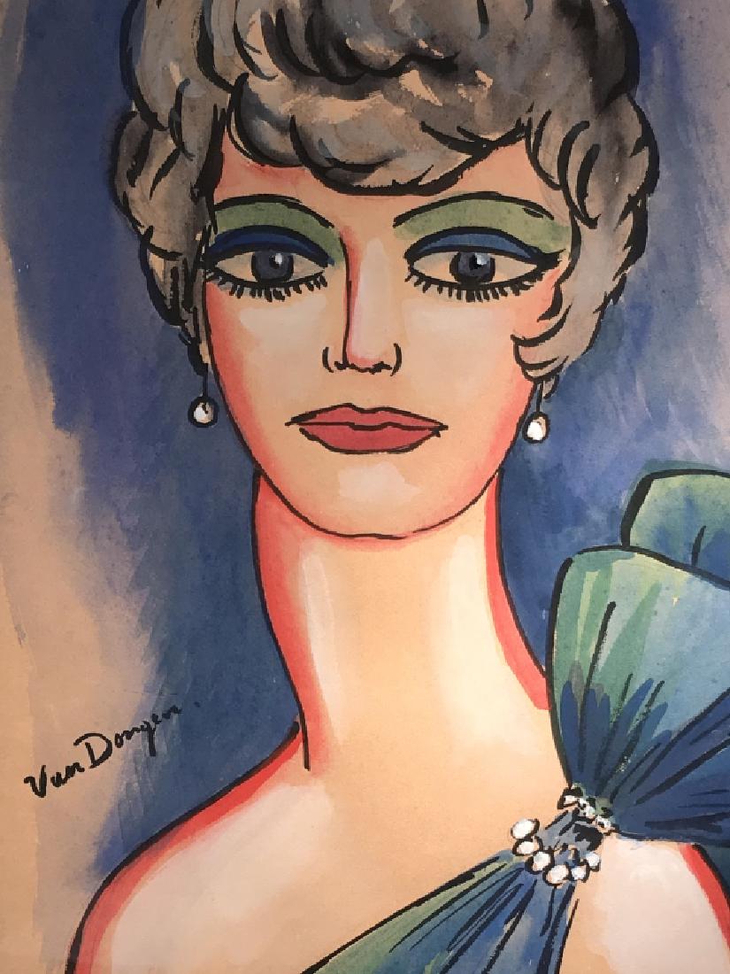 Signed Kees van DONGEN, Original Watercolor: Signed Kees van DONGEN original watercolor and ink on tan paper. Signed ‘van Dongen’ in lower left. Artwork depicts portrait of a woman. Artwork is double matted and set in gold tone wood frame. M