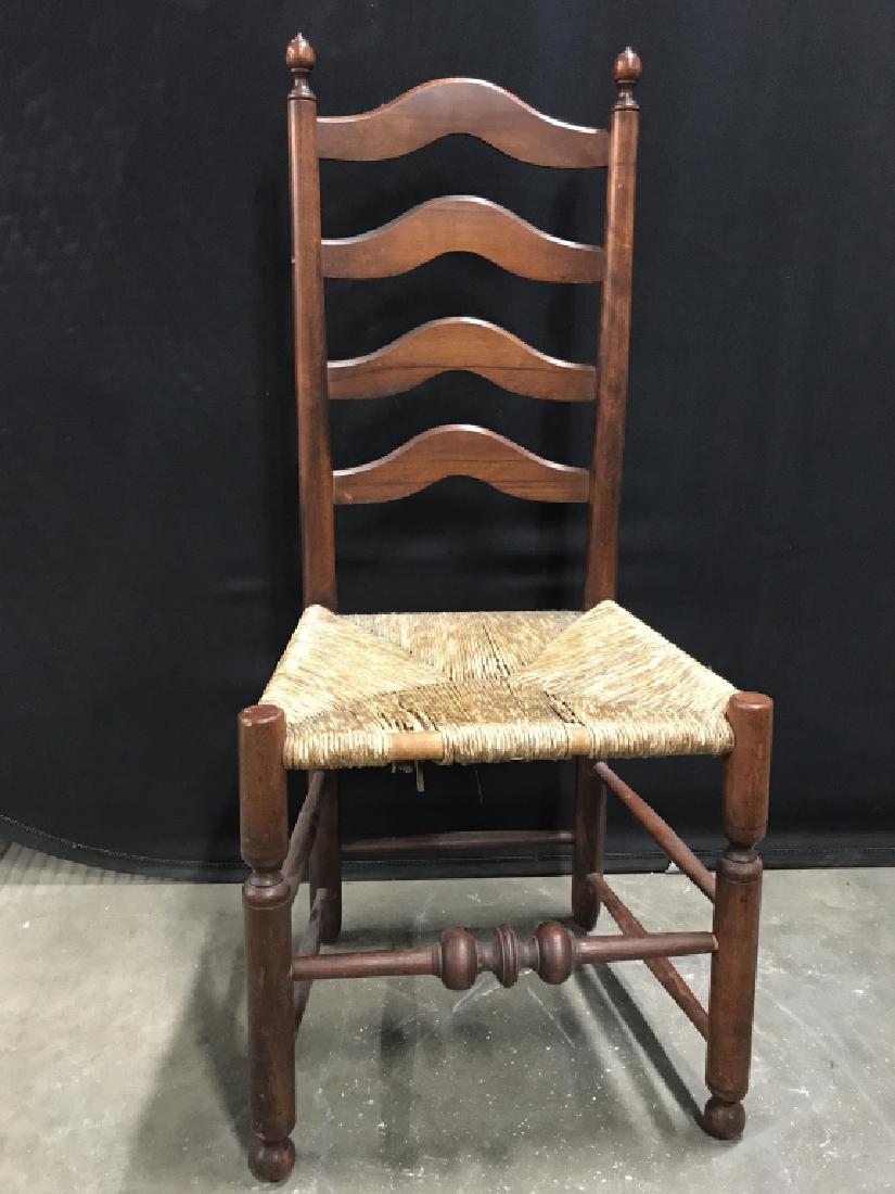 Vintage American Style Slat Ladder Back Side Chair: Vintage American Style 4 Slat Ladder Back Side Chair, with original receipt from Mrs Lawrence J Ullman Antiques, Tarrytown New York, dated October 9, 1950, good overall condition, rushed weaved seat, 