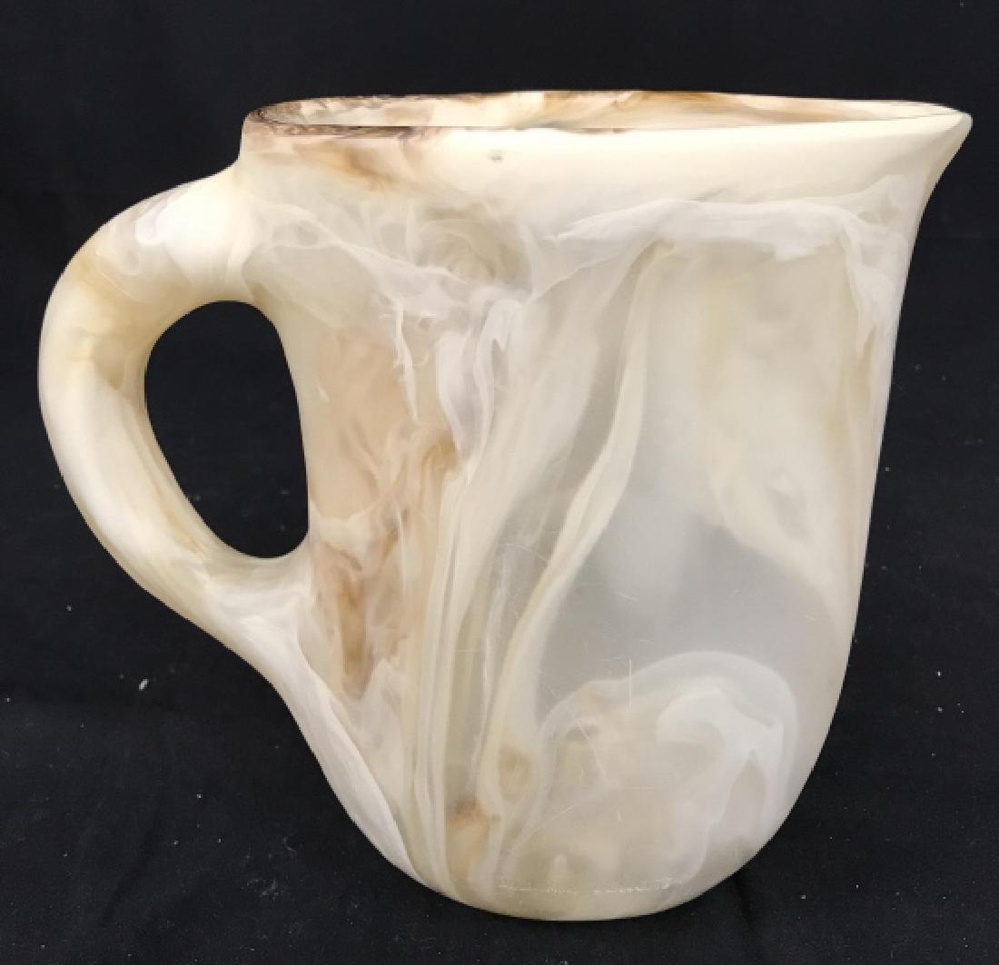 Mottled Opaque Israeli Glass Pitcher: Vase, vessel, tableware, Israeli Decorative Arts, Arts And crafts Measures app ht 9 inches, width spout to handle 10 inches
