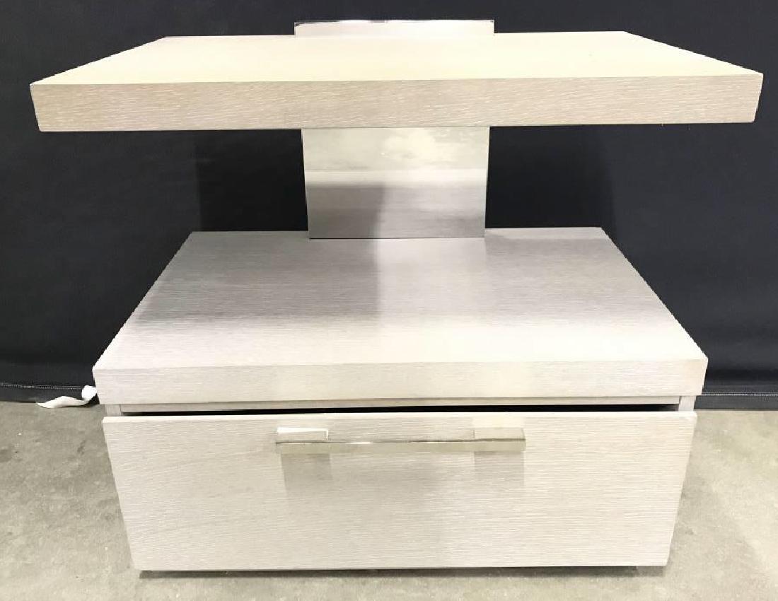 SMARTSTUFF Wooden Nightstand: Marking on inside of drawer reads SMARTSTUFF. Nightstand is wooden. Appears to have dovetailing inside drawer. Drawer has silver toned metal handle. Measures approx 23 inches tall 24 inches wide 16 in
