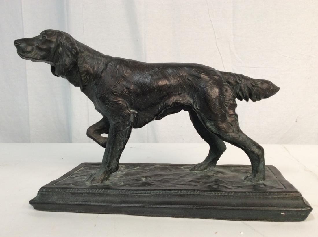 Vintage Bronze Style Plaster Sculpture Of a Setter: Vintage Bronze Style Plaster Sculpture Of a Setter, 16 in x 11 in, good condition, tiny spots where Plaster showing through on base, Setter in point / hunting position, Bronze Style Sculptures, Sporti