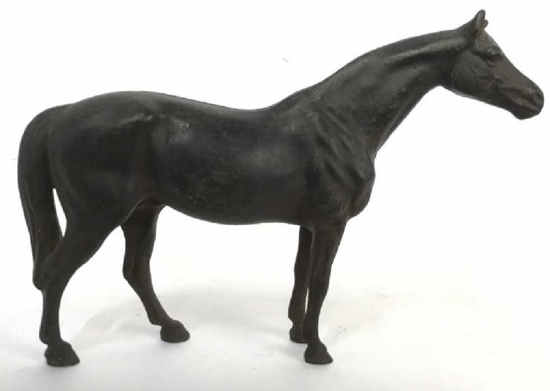Cast Iron Horse Door Stop: Iron horse figural, vintage possibly antique doorstop, measures app 8 inches ht by length app 10.5 inches, collectible door stop, equestrian collectible, home accent, door stop / shelf decor piece