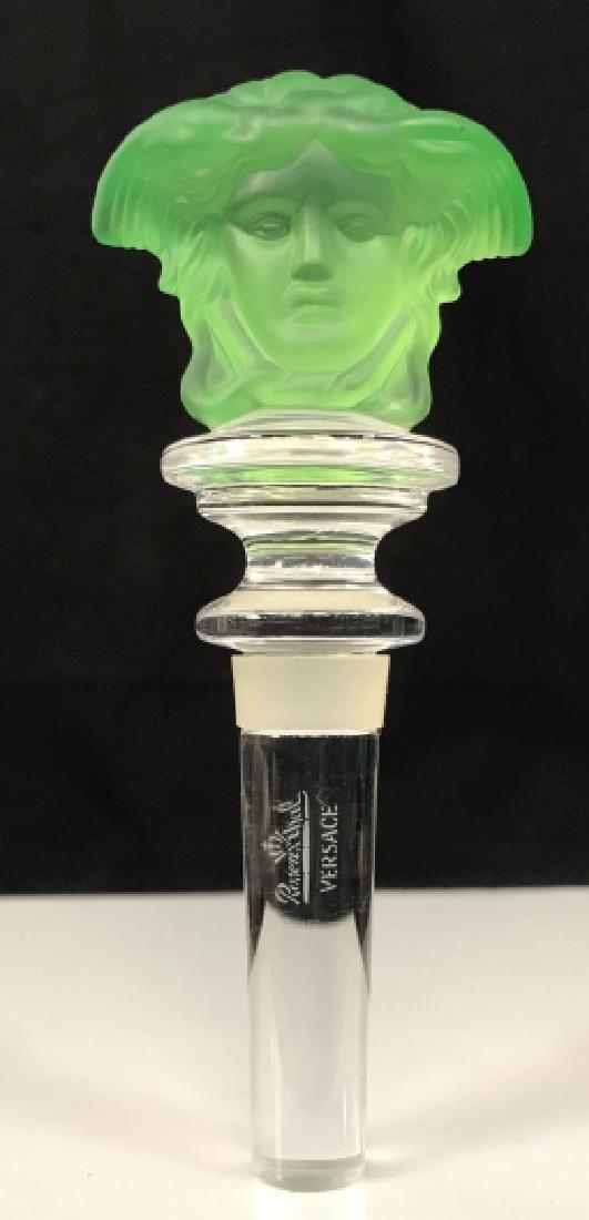 Versace Rosenthal Green Crystal Wine Stopper: Versace Rosenthal Green Crystal Wine Stopper. A wine bottle stopper designed by Gianni Versace for Rosenthal. The Rosenthal and Versace logos are etched into the clear base of the stopper. It is 24% l