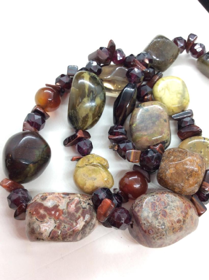 Set 3 Natural Stone Beaded Stretch Bracelets: Beaded bracelets, appear to Ben now natural stone beads with faceted composite bead details, Measures approx 3 in in diameter, Women’s vintage estate jewelry, statement jewelry, vintage costume jewe