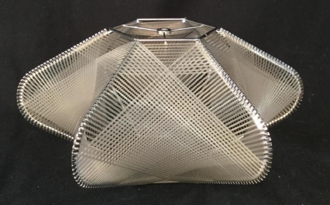 Chrome Rubber Mesh Modernist Lamp Shade: Softly star shaped six sided lamp shade with chrome frame and rubber stringed woven mesh, Mid Century, Mid Century Modern, home accent, home aaccessory, lighting accessory industrial modern, measures 