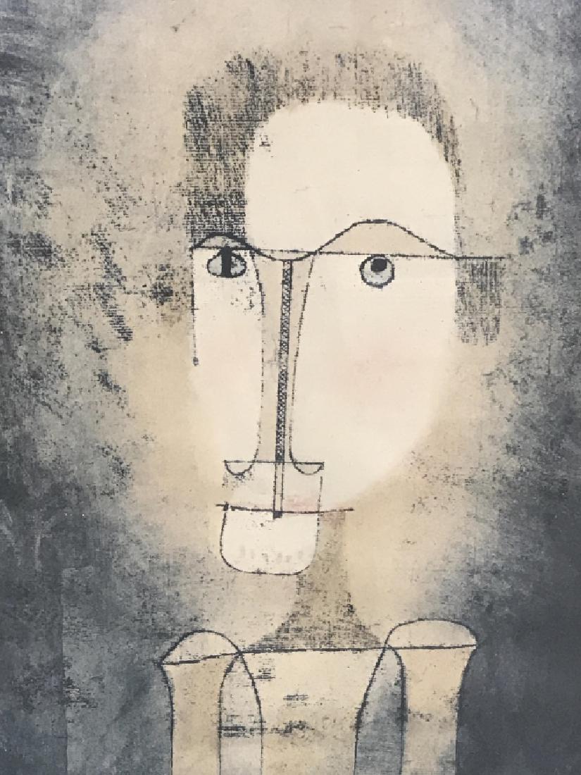 Vintage Framed Paul Klee Exhibition Poster: Vintage framed Paul Klee exhibition poster. Poster depicts a Klee portrait with type below. Type reads ‘Paul Klee, 12 Aquarelles, Octobre - Novembre 1964, Berggruen & Cie.’ Poster is set in gold t
