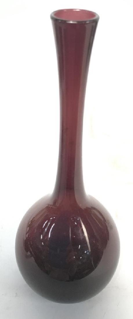 Cranberry Glass Bud Vase: Cranberry Glass Bud Vase, 8 in x 7/8 in, good condition, Bulbous shape with elongated neck, Glassware, Collectible Glass, Tableware, Bud Vase, Vase, Kitchenware, 5