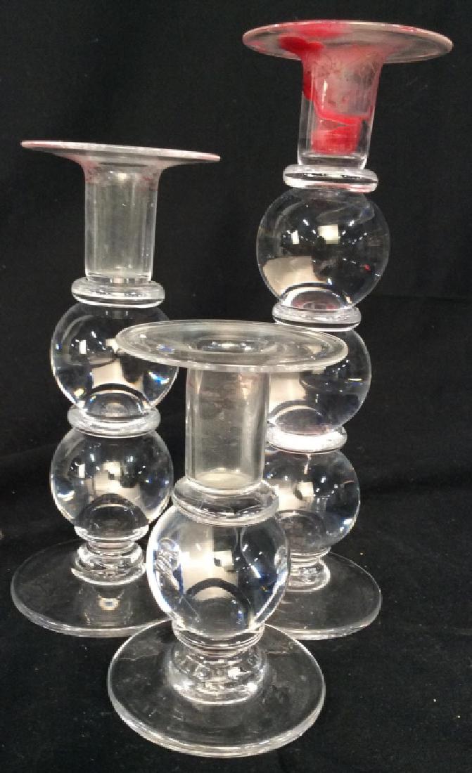 Simon Pearce Set 3 Stacked Ball Candlesticks: Hand Formed, hand blown Candlesticks, Set Of three Signed Underside for Simon Pearce, tallest measures ht 9.5 inches, tableware, decorative accessories, arts and crafts