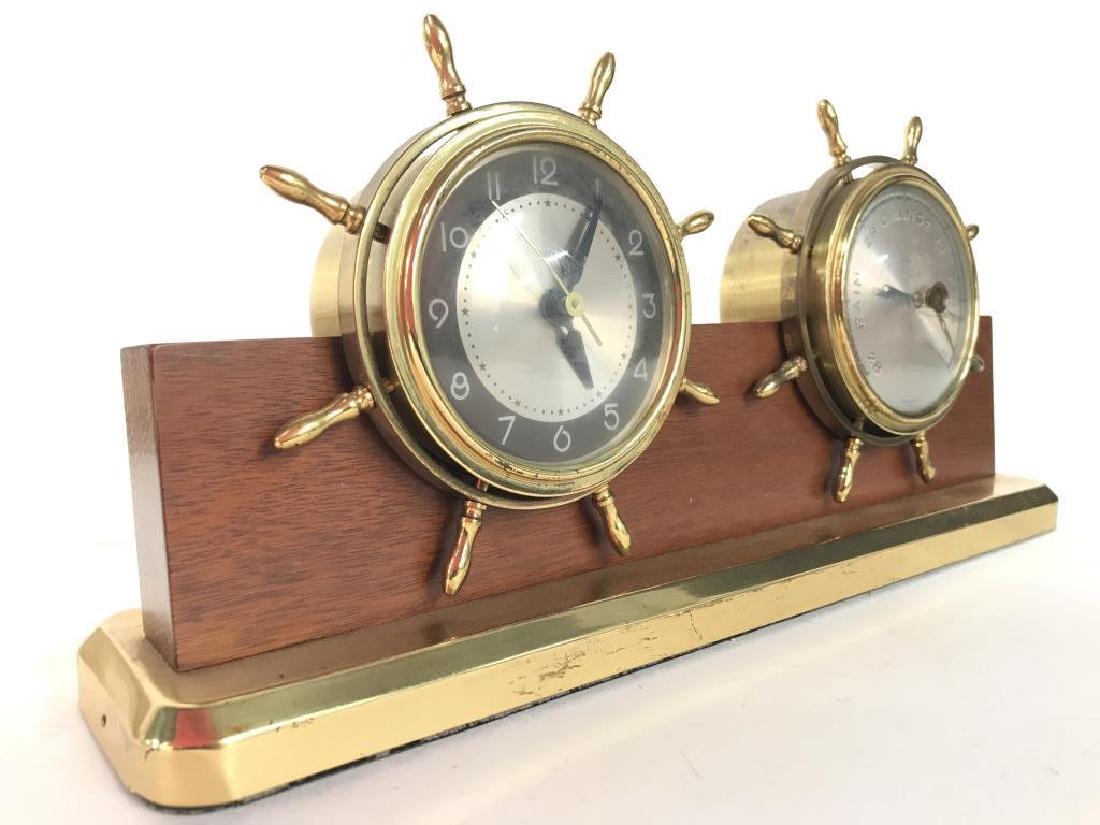 SALEM Ships Clock Gauge: Faces of each gauge read SALEM. Piece appears to be wooden and brass. Measures approx 14 inches long 6.5 inches tall, 3 inches deep. Maritime / nautical collectible decor, home accent, wall decor, off