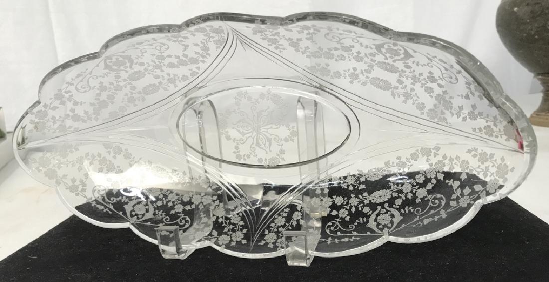 Vintage Etched Glass Centerpiece Dish: Vintage Etched Glass Centerpiece Dish, 12 in x 6in, Good condition, Tableware, Kitchenware, Centerpiece Bowl, glassware, Collectibles, Fruit bowl, 5